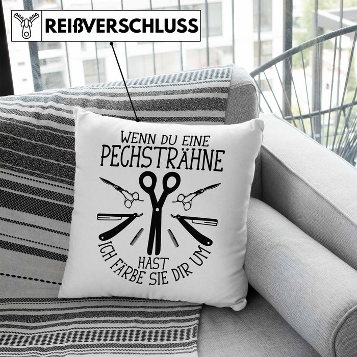 Friseurin Kissen mit Füllung 40x40 Geschenk Wenn Du Eine Pechsträhne Hast Ich Färbe Sie Dir Um (Grau) Blau Trendation