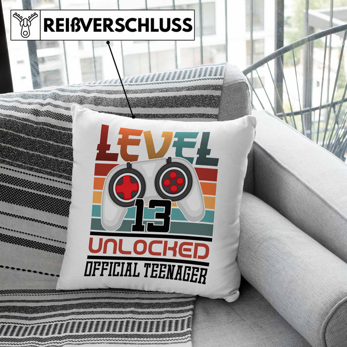 13. Geburtstag Kissen mit Füllung 40x40 Jungs Gaming Official Teenager 13er Geburtstag Geschenkidee (Grau) Grün Trendation