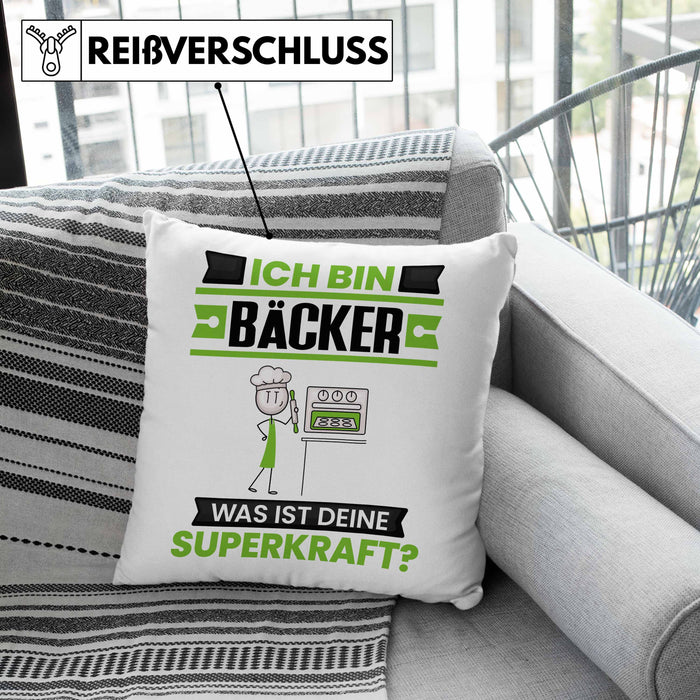Bäcker Kissen mit Füllung 40x40 Geschenk für Bäcker Geburtstag Lustiger Spruch Was Ist Deine Superkraft (Grau) Rosa Trendation