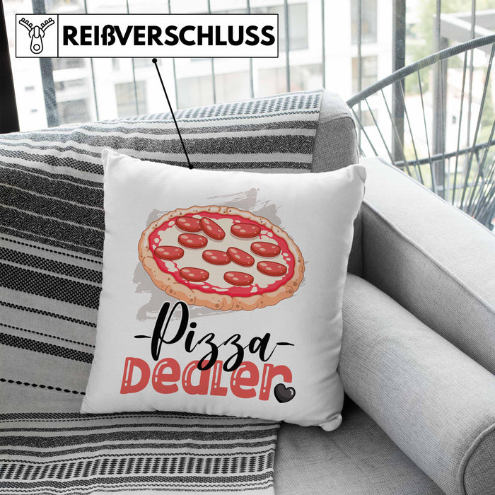 Pizza Dealer Kissen mit Füllung 40x40 Geschenk für Pizzabäcker Geburtstag Spruch Geschenkidee Beste Pizza Der welt (Grau) Blau Trendation