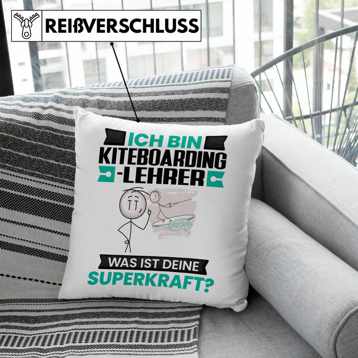 Kiteboarding-Lehrer Kissen mit Füllung 40x40 Geschenk für Kiteboarding-Lehrer Geburtstag Lustiger Spruch Was Ist Deine Superkraft (Grau) Blau Trendation