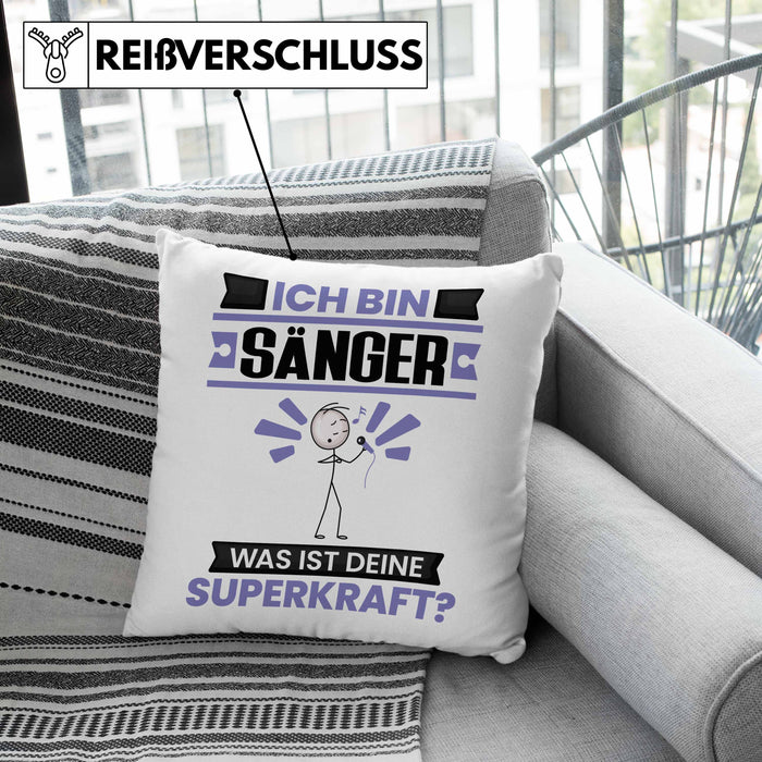 Sänger Kissen mit Füllung 40x40 Geschenk für Sänger Geburtstag Lustiger Spruch Was Ist Deine Superkraft (Grau) Rosa Trendation