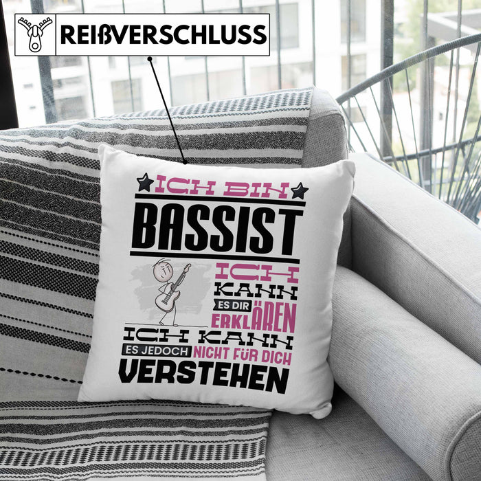 Bassist Geschenk Kaffee-Kissen mit Füllung 40x40 Geschenkidee für Bassist Ich Bin Bassist Ich Kann Es Dir Erklären Jedoch Nicht Für Dich Verstehen Spruch Lustig (Grau) Rosa Trendation