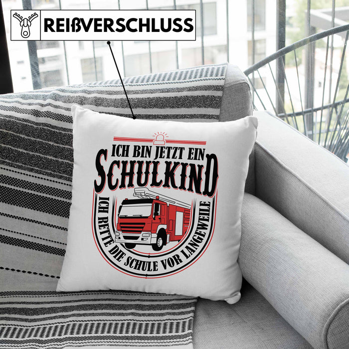 Einschulung Geschenk Jungs Kissen mit Füllung 40x40 Ich Bin Jetzt Ein Schulkind Ich Rette Die Schule Vor Langeweiele 1. Schultag Geschenkidee (Grau) Grün Trendation
