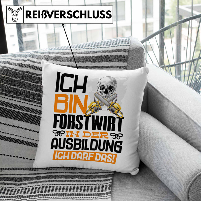 Forstwirt Ausbildung Kissen mit Füllung 40x40 Geschenk Ich Bin Forstwirt In Der Ausbildung Ich Darf Das Geschenkidee Spruch (Grau) Blau Trendation