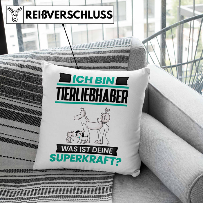 Tierwohlhaber Kissen mit Füllung 40x40 Geschenk für Tierwohlhaber Geburtstag Lustiger Spruch Was Ist Deine Superkraft (Grau) Grau Trendation