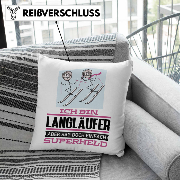 Langläufer Geschenk Kissen mit Füllung 40x40 Ich Bin Langläufer Aber Sag Doch Einfach Superheld Lustige Geschenkdiee für Langläufer (Grau) Blau Trendation