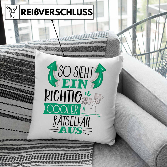 Rätselfan Kissen mit Füllung 40x40 So Sieht Ein Richtig Cooler Rätselfan Aus Geschenk Lustiger Spruch Geschenkidee (Grau) Rosa Trendation