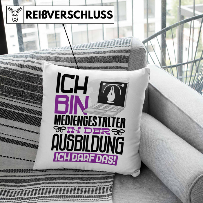 Mediengestalter Ausbildung Kissen mit Füllung 40x40 Geschenk Ich Bin Mediengestalter In Der Ausbildung Ich Darf Das Geschenkidee Spruch (Grau) Blau Trendation