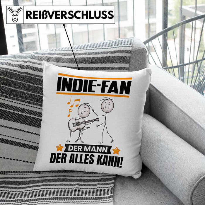 Indie-Fan Kissen mit Füllung 40x40 Geschenk für Indie-Fan Der Mann Der Alles Kann Geschenkidee zum Geburtstag (Grau) Grau Trendation