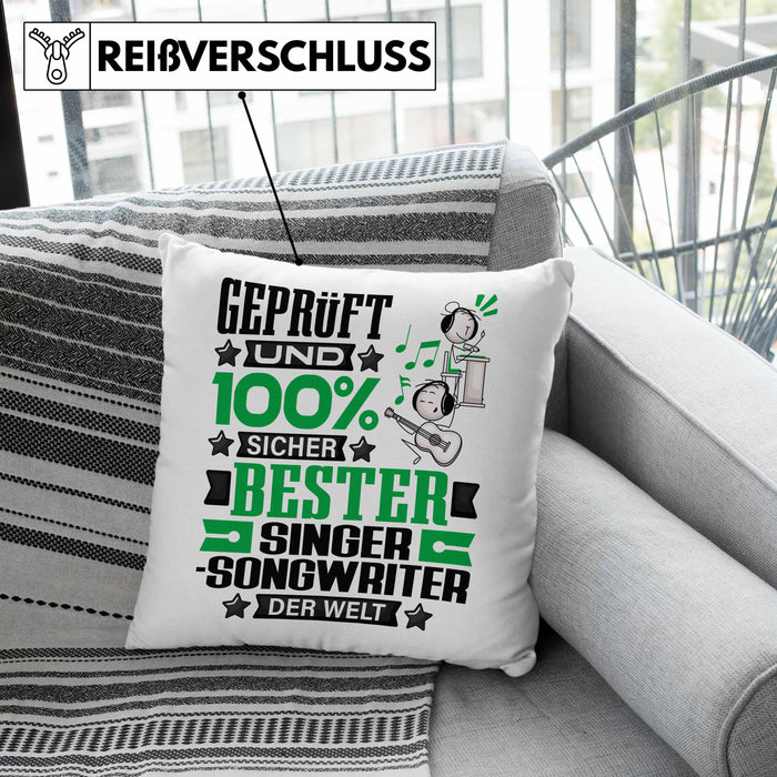 Singer-Songwriter Geschenk Lustiger Spruch für Singer-Songwriter Geschenkidee Bester Singer-Songwriter Der WeltKissen mit Füllung 40x40 (Grau) Grün Trendation