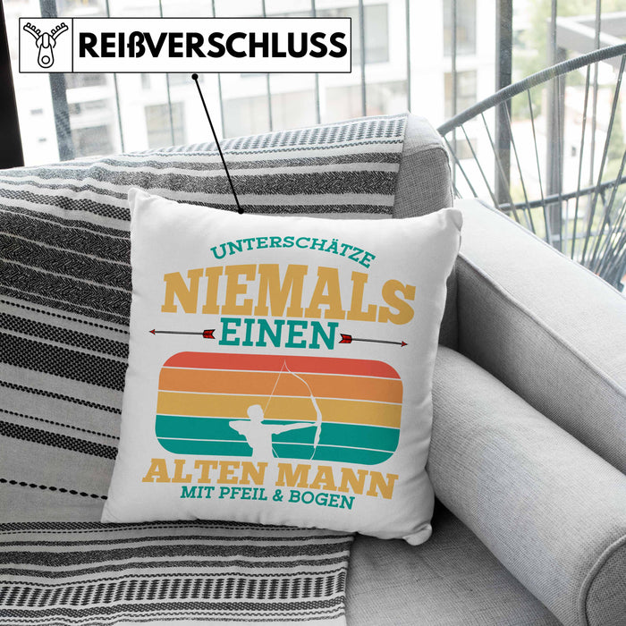 Lustige Bogenschütze Kissen mit Füllung 40x40 Geschenk für Pfeil & Bogen Enthusiasten (Grau) Grün Trendation