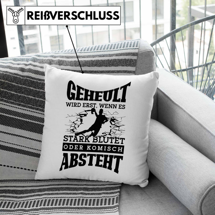 Lustige Kissen mit Füllung 40x40 Handball-Spieler als Geschenkidee Spruch Geschenk Handballspieler Trainer Coach (Grau) Rosa Trendation