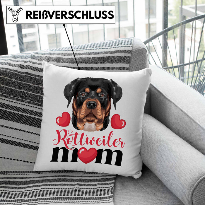 Rottweiler Besitzer Mom Mama Kissen mit Füllung 40x40 Geschenk Lustiger Spruch Geschenkidee Rottweiler Besitzerin (Grau) Blau Trendation