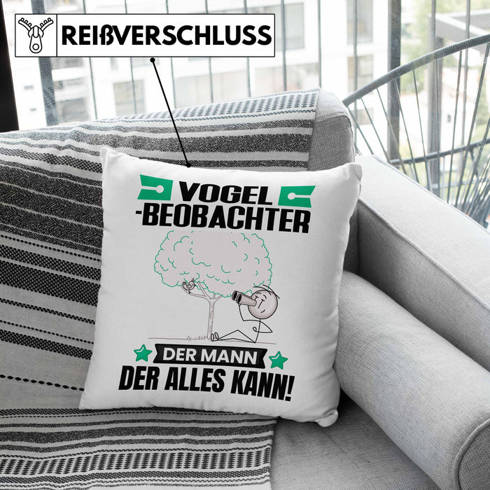 Vogelbeobachter Kissen mit Füllung 40x40 Geschenk für Vogelbeobachter Der Mann Der Alles Kann Geschenkidee zum Geburtstag (Grau) Grün Trendation