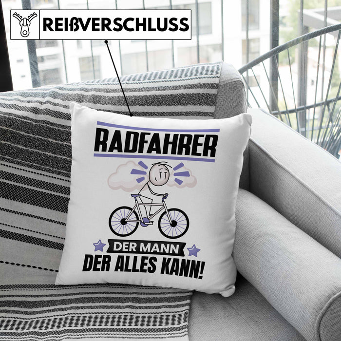 Radfahrer Kissen mit Füllung 40x40 Geschenk für Radfahrer Der Mann Der Alles Kann Geschenkidee zum Geburtstag (Grau) Grau Trendation