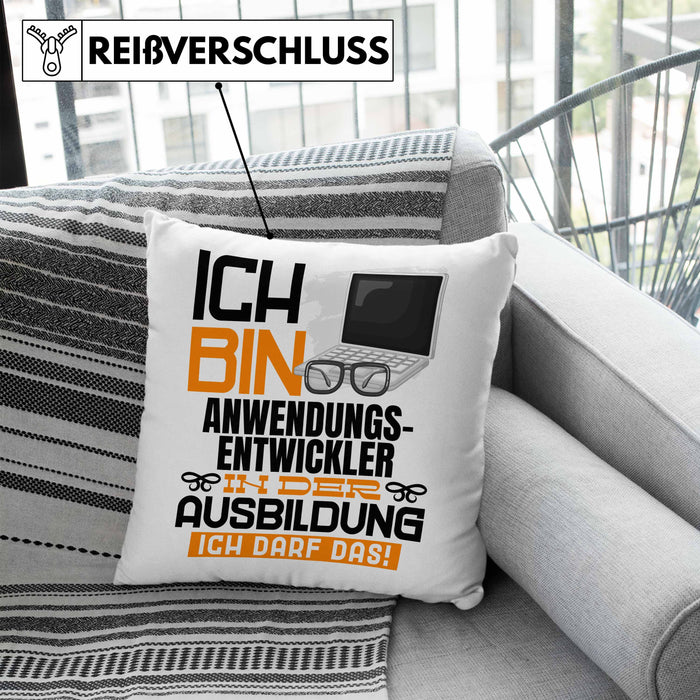 Anwendungsentwickler Ausbildung Kissen mit Füllung 40x40 Geschenk Ich Bin Anwendungsentwickler In Der Ausbildung Ich Darf Das Geschenkidee Spruch (Grau) Blau Trendation
