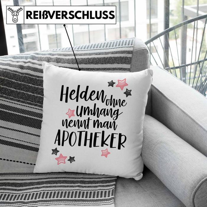 Apotheker Kissen mit Füllung 40x40 Geschenk Bester Apotheker Pharmazeut Arzneikundiger (Grau) Rosa Trendation