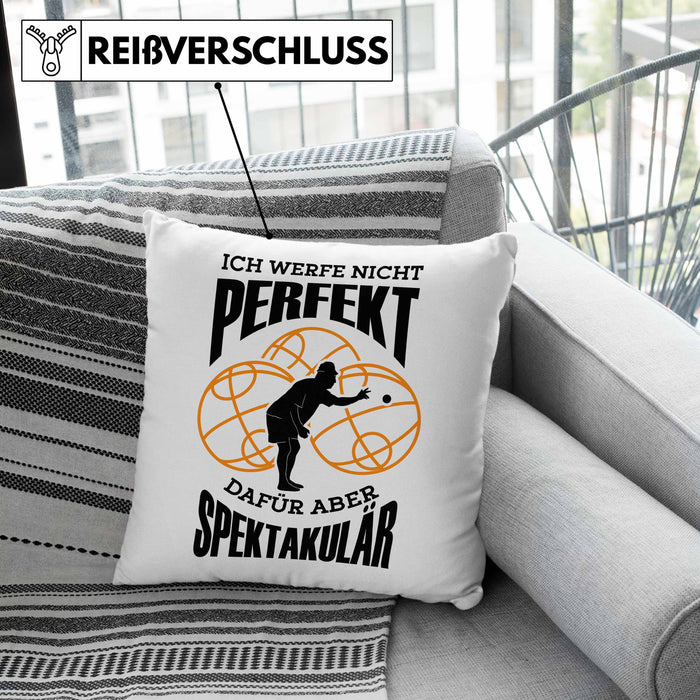 Boule Kissen mit Füllung 40x40 Geschenk Boule-Spieler Geschenkidee Spruch Ich Werfe Nicht toll Spektakulär (Grau) Grün Trendation