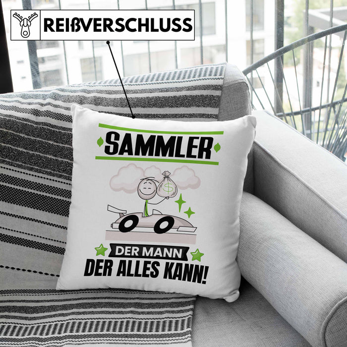 Sammler Kissen mit Füllung 40x40 Geschenk für Sammler Der Mann Der Alles Kann Geschenkidee zum Geburtstag (Grau) Grün Trendation
