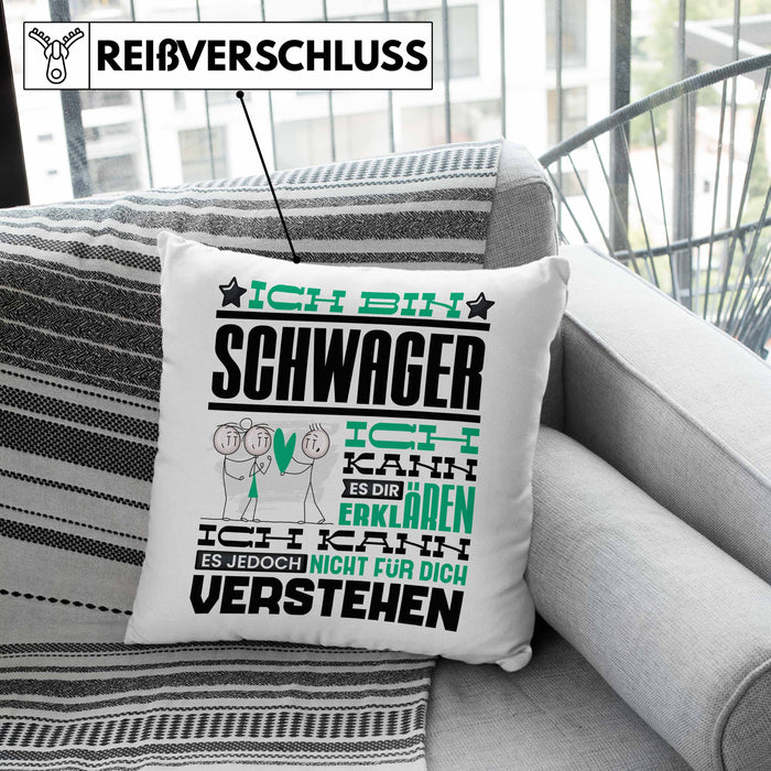 Schwager Geschenk Kaffee-Kissen mit Füllung 40x40 Geschenkidee für Schwager Ich Bin Schwager Ich Kann Es Dir Erklären Jedoch Nicht Für Dich Verstehen Spruch Lustig (Grau) Grün Trendation