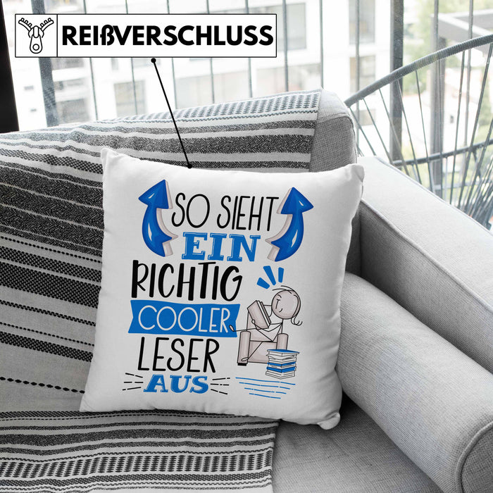 So Sieht Ein Richtig Cooler Leser Aus Geschenk Kissen mit Füllung 40x40 Lustiger Spruch Geschenkidee (Grau) Grün Trendation