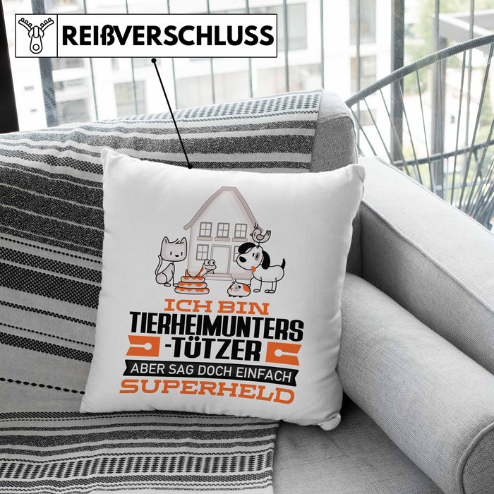 Tierheimunterstützer Geschenk Kissen mit Füllung 40x40 Ich Bin Tierheimunterstützer Aber Sag Doch Einfach Superheld Lustige Geschenkdiee für Tierheimunterstützer (Grau) Grün Trendation