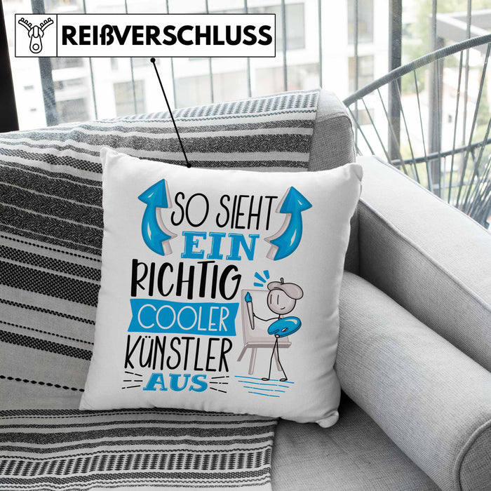Künstler Kissen mit Füllung 40x40 Geschenk So Sieht Ein RIchtig Cooler Künstler Aus Geschenkidee Lustiger Spruch Geburtstag (Grau) Grün Trendation