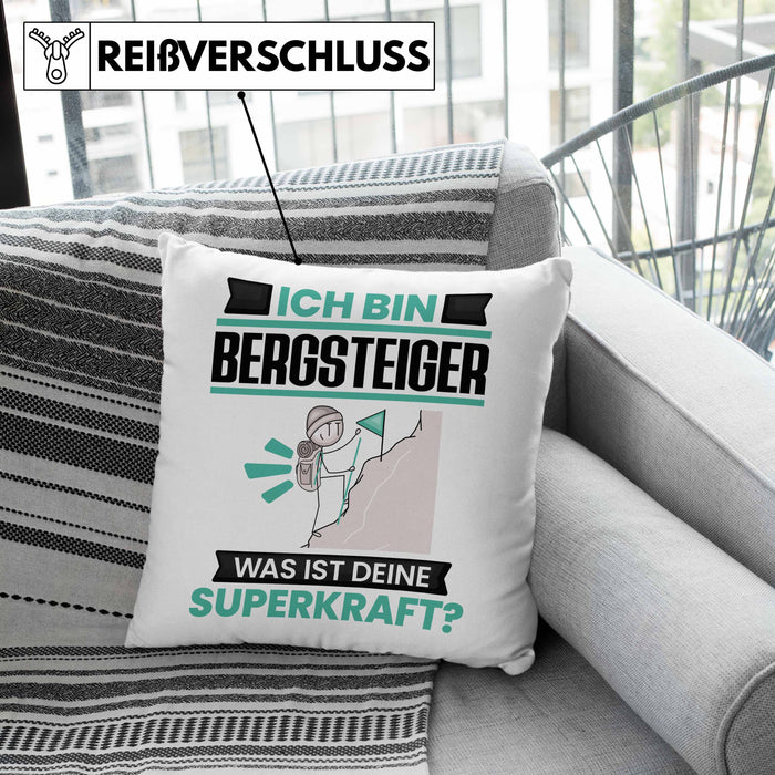 Bergsteiger Kissen mit Füllung 40x40 Geschenk für Bergsteiger Geburtstag Lustiger Spruch Was Ist Deine Superkraft (Grau) Grau Trendation