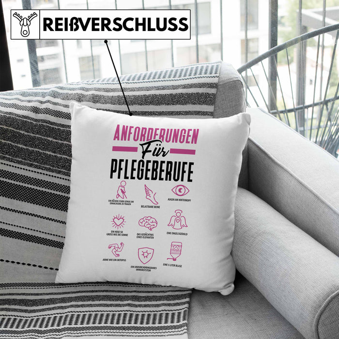 Pflege Kissen mit Füllung 40x40 Geschenk Pflege-Berufe Geschenkidee Alten-Pflegerin Anforderungen Für Pflege-Berufe (Grau) Blau Trendation