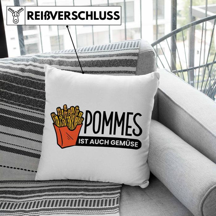 Lustige Kissen mit Füllung 40x40 mit Spruch "Pommes Ist Auch Gemüse" Pommes-Liebhaber (Grau) Grau Trendation