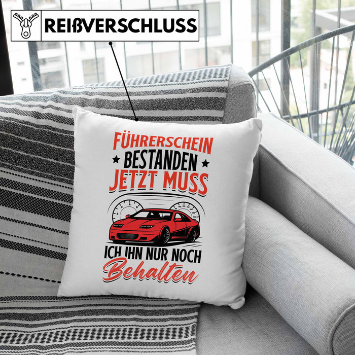 Führerschein Bestanden Kissen mit Füllung 40x40 Geschenk Bestandende Führerscheinprüfung Geschenkidee Jetzt Muss Ich Ihn Nur Noch Behalten (Grau) Grau Trendation