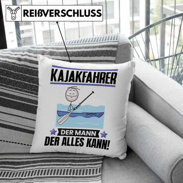 Kajakfahrer Kissen mit Füllung 40x40 Geschenk für Kajakfahrer Der Mann Der Alles Kann Geschenkidee zum Geburtstag (Grau) Blau Trendation
