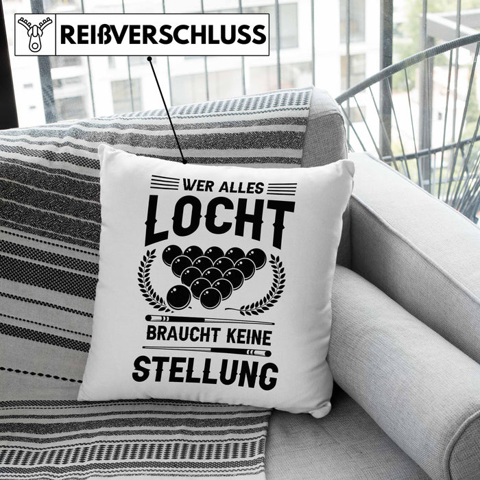 Billard Pool Kissen mit Füllung 40x40 Geschenk Wer Alles Locht Braucht Keine Stellung Männer Spruch (Grau) Grau Trendation