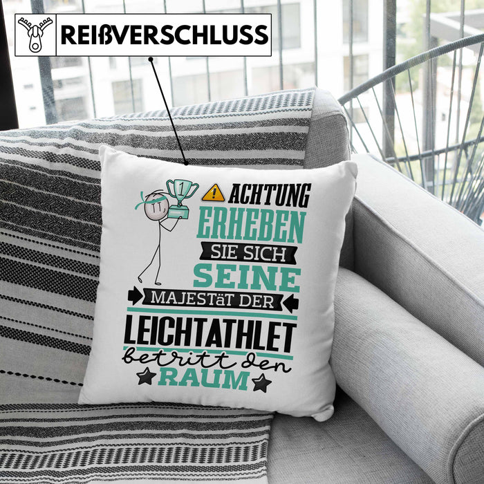 Leichtathlet Geschenk Kissen mit Füllung 40x40 Lustiger Spruch Erheben Sie Sich Der Leichtathlet Betritt den Raum (Grau) Grün Trendation