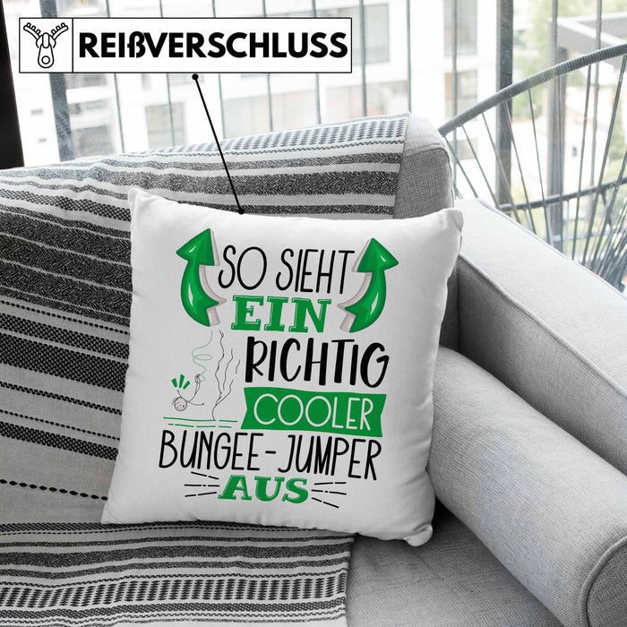 So Sieht Ein Richtig Cooler Bungee-Jumper Aus Geschenk Kissen mit Füllung 40x40 Lustiger Spruch Geschenkidee (Grau) Grau Trendation