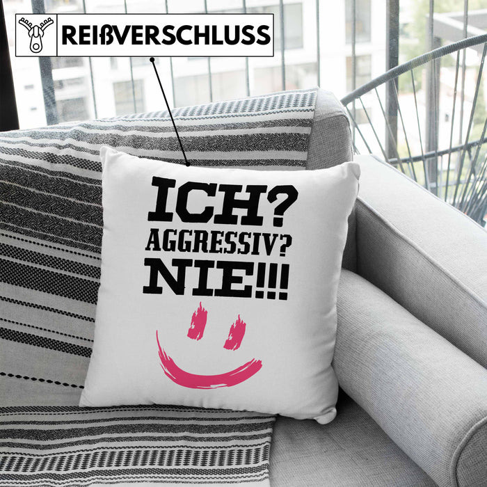 Ich Aggressiv Nie Lustige Kissen mit Füllung 40x40 mit Spruch für Arbeit Büro mit Sprüchen Lustig (Grau) Blau Trendation