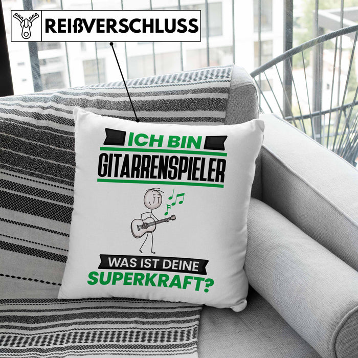 Gitarrenspieler Kissen mit Füllung 40x40 Geschenk für Gitarrenspieler Geburtstag Lustiger Spruch Was Ist Deine Superkraft (Grau) Rosa Trendation