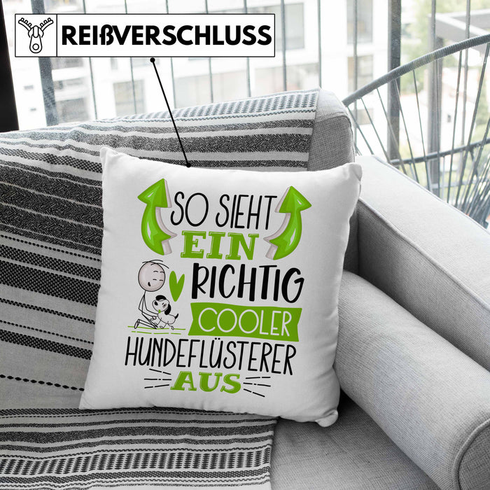 Hundeflüsterer Kissen mit Füllung 40x40 So Sieht Ein Richtig Cooler Hundeflüsterer Aus Geschenk Lustiger Spruch Geschenkidee (Grau) Rosa Trendation