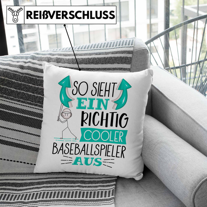 So Sieht Ein Richtig Cooler Baseballspieler Aus Geschenk Kissen mit Füllung 40x40 Lustiger Spruch Geschenkidee (Grau) Blau Trendation