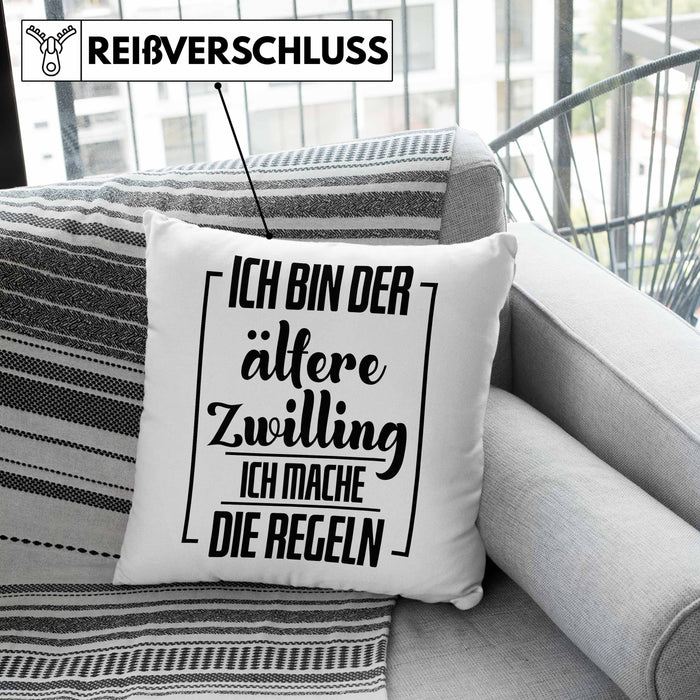 Lustige Kissen mit Füllung 40x40 für ältere Zwillinge Lustiges Geschenk mit Spruch (Grau) Grau Trendation
