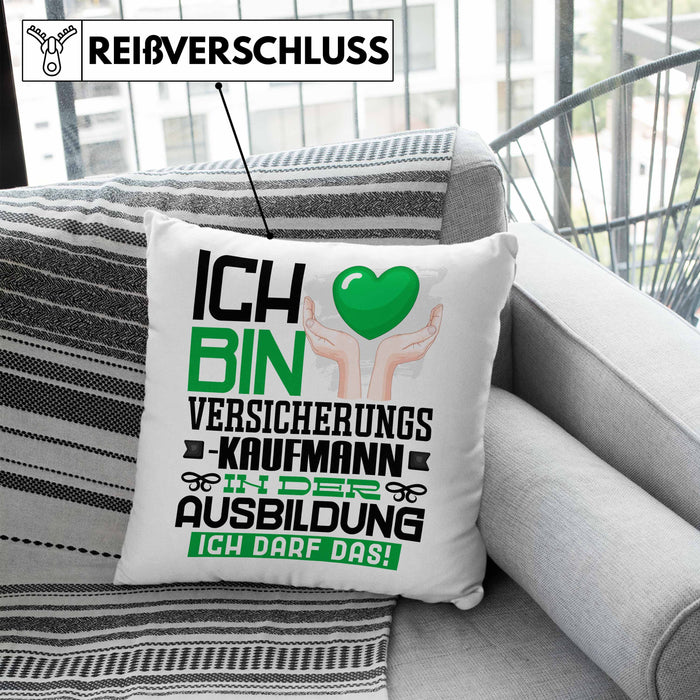 Versicherungskaufmann Ausbildung Kissen mit Füllung 40x40 Geschenk Ich Bin Versicherungskaufmann In Der Ausbildung Ich Darf Das Geschenkidee Spruch (Grau) Blau Trendation