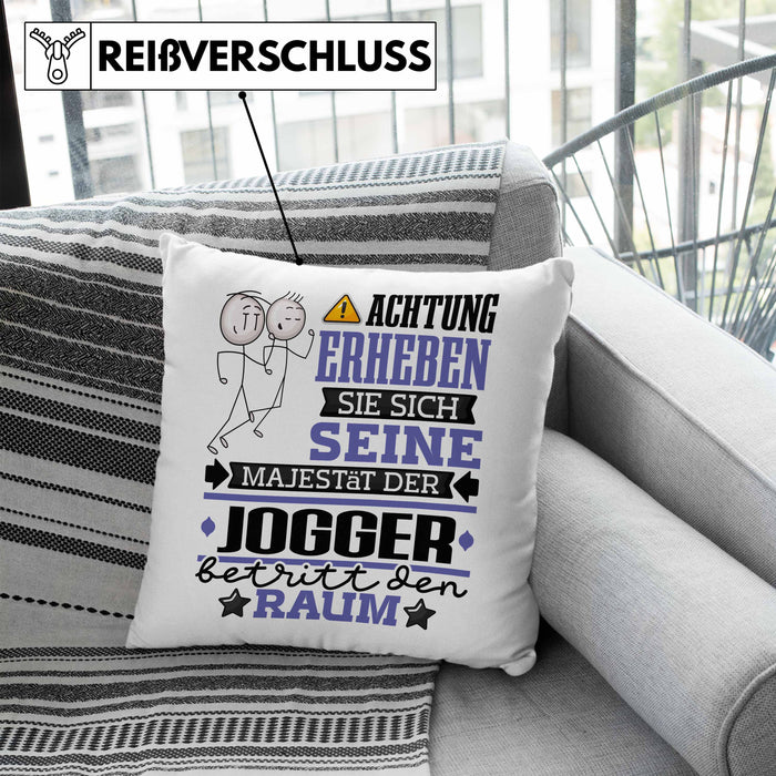 Jogger Geschenk Kissen mit Füllung 40x40 Lustiger Spruch Erheben Sie Sich Der Jogger Betritt den Raum (Grau) Blau Trendation