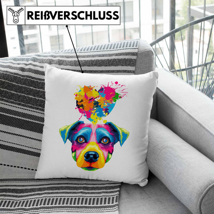 Jack Russell Herz Farbe Besitzer Kissen mit Füllung 40x40 Geschenk Lustiger Spruch Geschenkidee Jack Russell Liebhaber (Grau) Blau Trendation