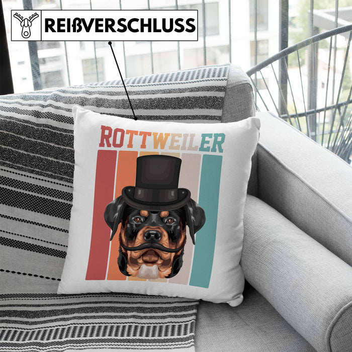 Rottweiler Besitzer Kissen mit Füllung 40x40 Geschenk Lustiger Spruch Geschenkidee Retro Vinatge Rottweiler (Grau) Blau Trendation