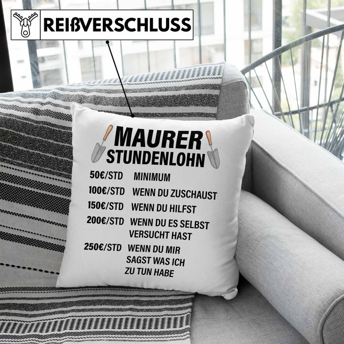 Maurer Kissen mit Füllung 40x40 Geschenk Mit Spruch Maurer Geschenkidee Lustig Männer Stundenlohn (Grau) Blau Trendation
