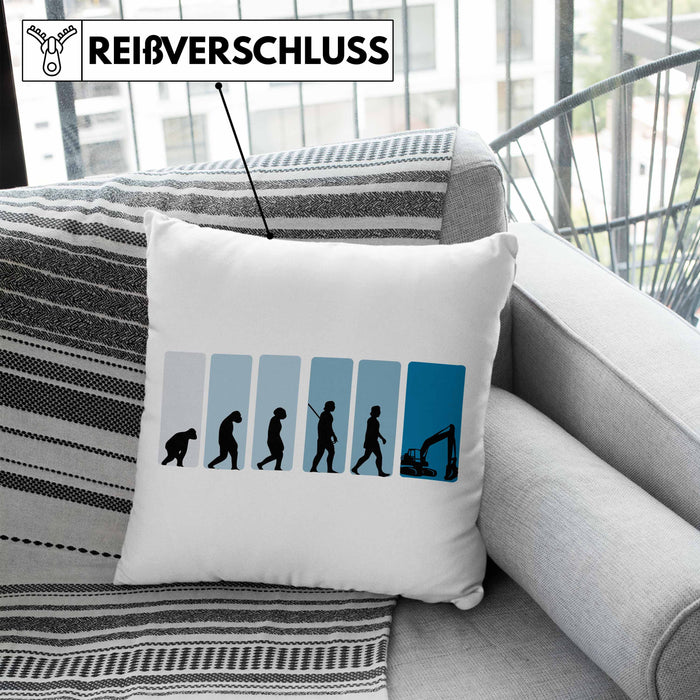 Bagger Lustige Geschenkidee für Baggerfahrer Kissen mit Füllung 40x40 Evolution-Motiv Baustelle (Grau) Blau Trendation