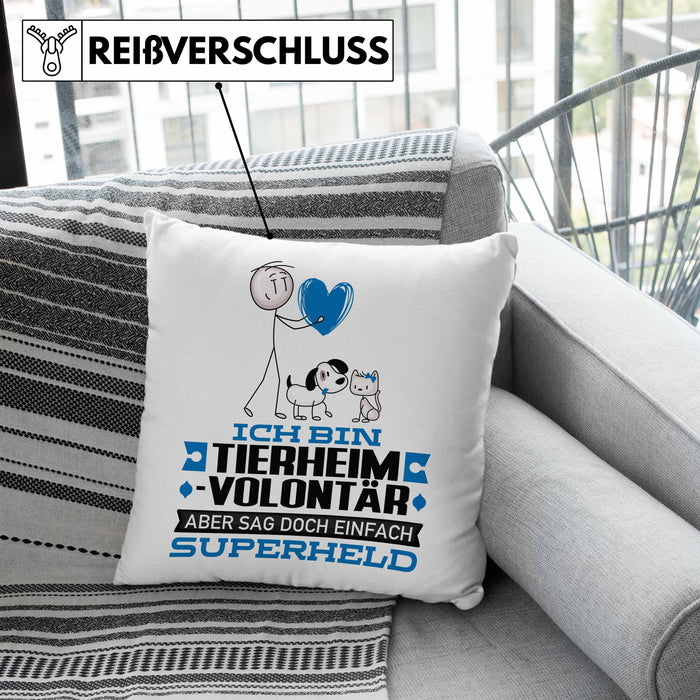 Tierheimvolontär Geschenk Kissen mit Füllung 40x40 Ich Bin Tierheimvolontär Aber Sag Doch Einfach Superheld Lustige Geschenkdiee für Tierheimvolontär (Grau) Blau Trendation