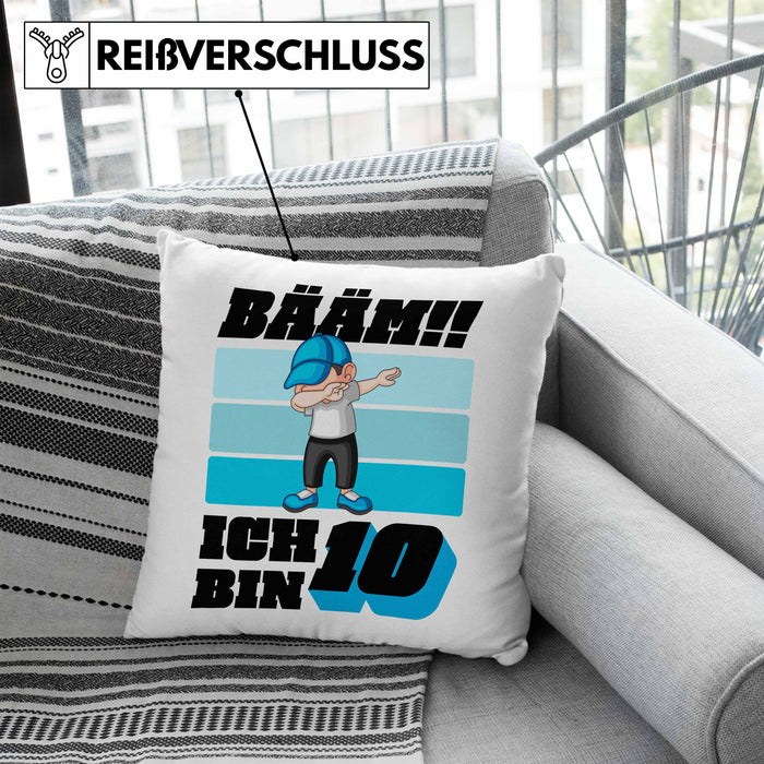 10 Geburtstag Junge Jungen Geschenke Kissen mit Füllung 40x40 10er Geburtstag 10 Jahre Alt Geschenkidee (Grau) Blau Trendation