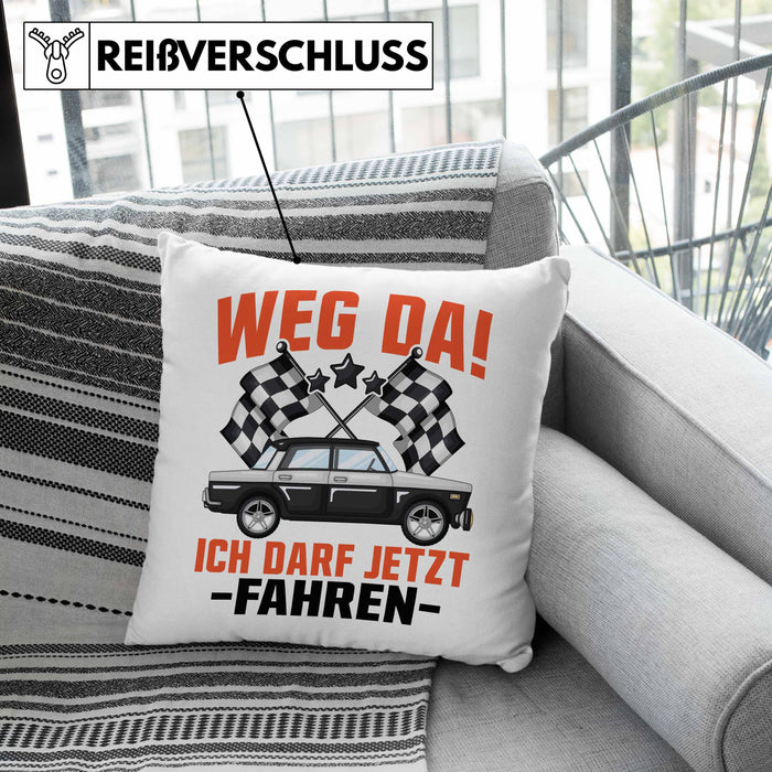 Führerschein Bestanden Geschenk Kissen mit Füllung 40x40 Bestandener Führerschein Weg Da Ich Darf Jetzt Fahren Fahrschule (Grau) Grau Trendation